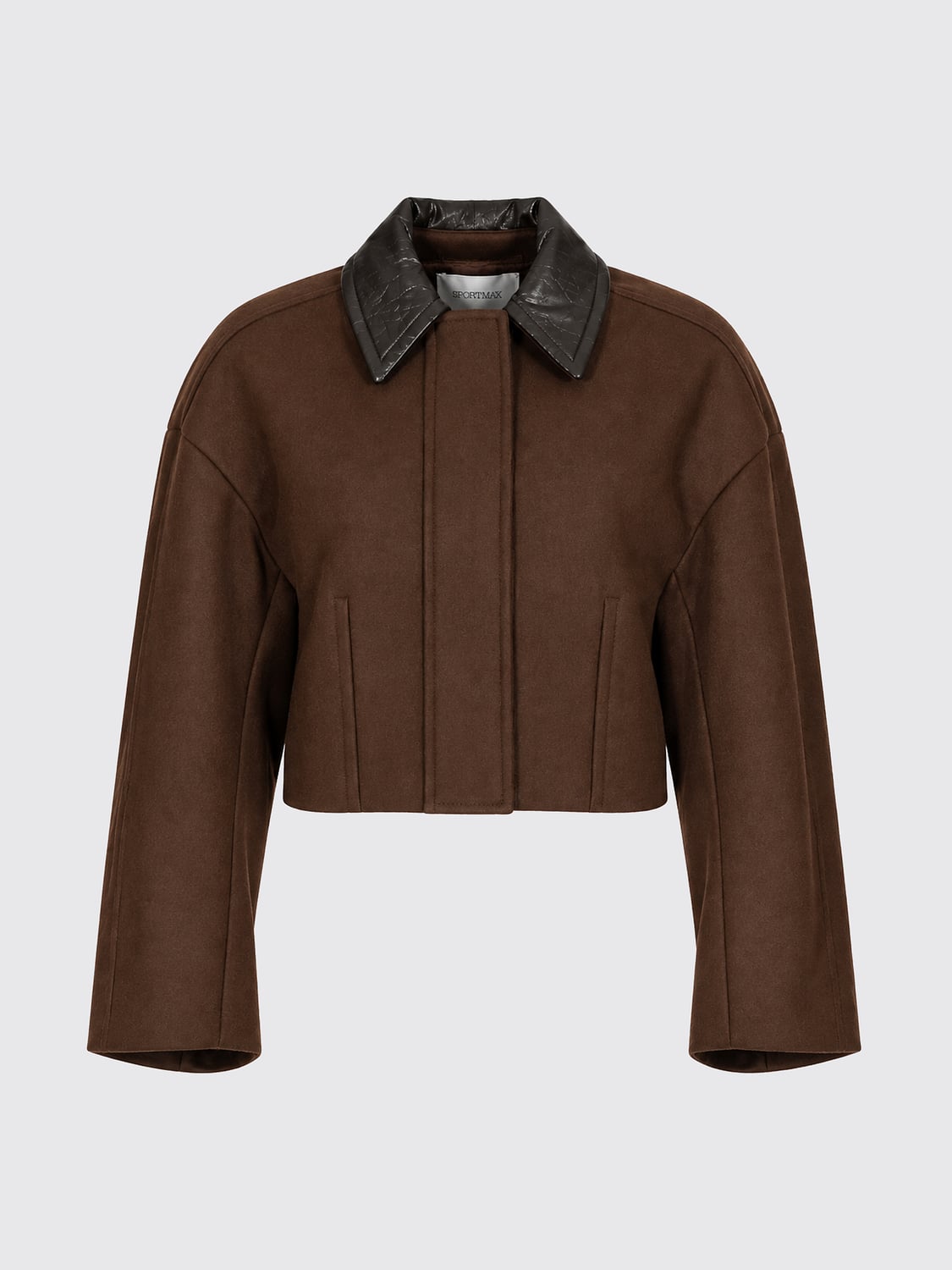 SPORTMAX MANTEL: Kurz geschnittener Mantel von Sportmax aus reiner Schurwolle mit Lederkragen, Kakao - Img 2