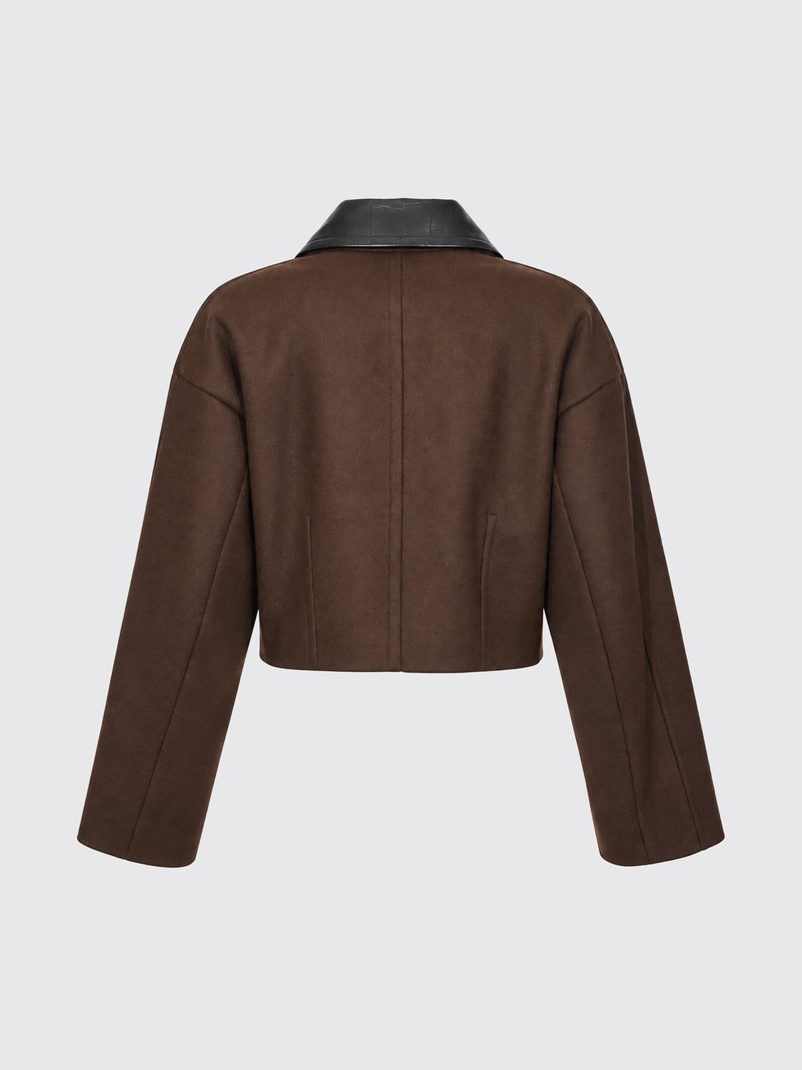 SPORTMAX MANTEL: Kurz geschnittener Mantel von Sportmax aus reiner Schurwolle mit Lederkragen, Kakao - Img 3