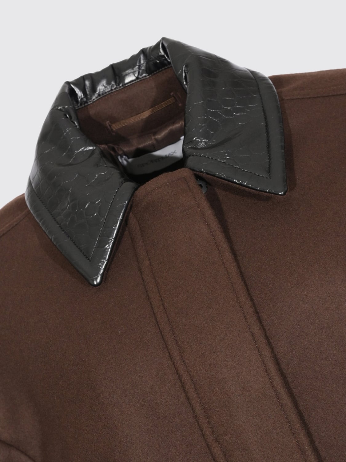 SPORTMAX MANTEL: Kurz geschnittener Mantel von Sportmax aus reiner Schurwolle mit Lederkragen, Kakao - Img 4