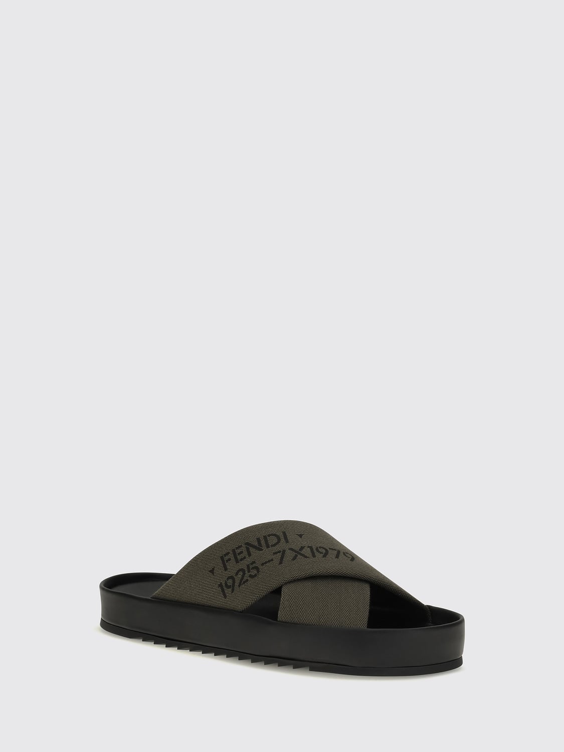 FENDI SANDALI: Ciabatte Fendi in tessuto di cotone con motivo logo e suola in gomma, Militare - Img 2