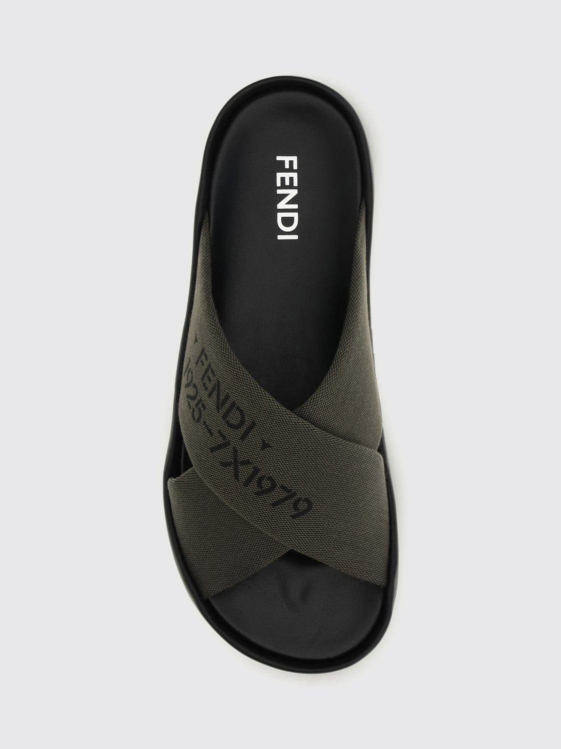 FENDI SANDALI: Ciabatte Fendi in tessuto di cotone con motivo logo e suola in gomma, Militare - Img 4