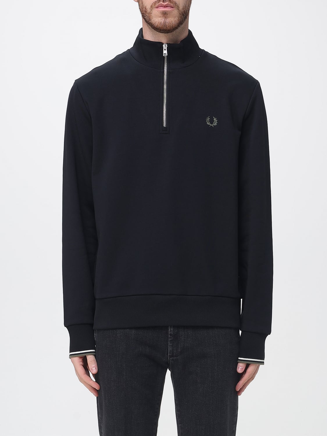 FRED PERRY SUDADERA: Sudadera de cuello alto Fred Perry de algodón con media cremallera, Negro - Img 1