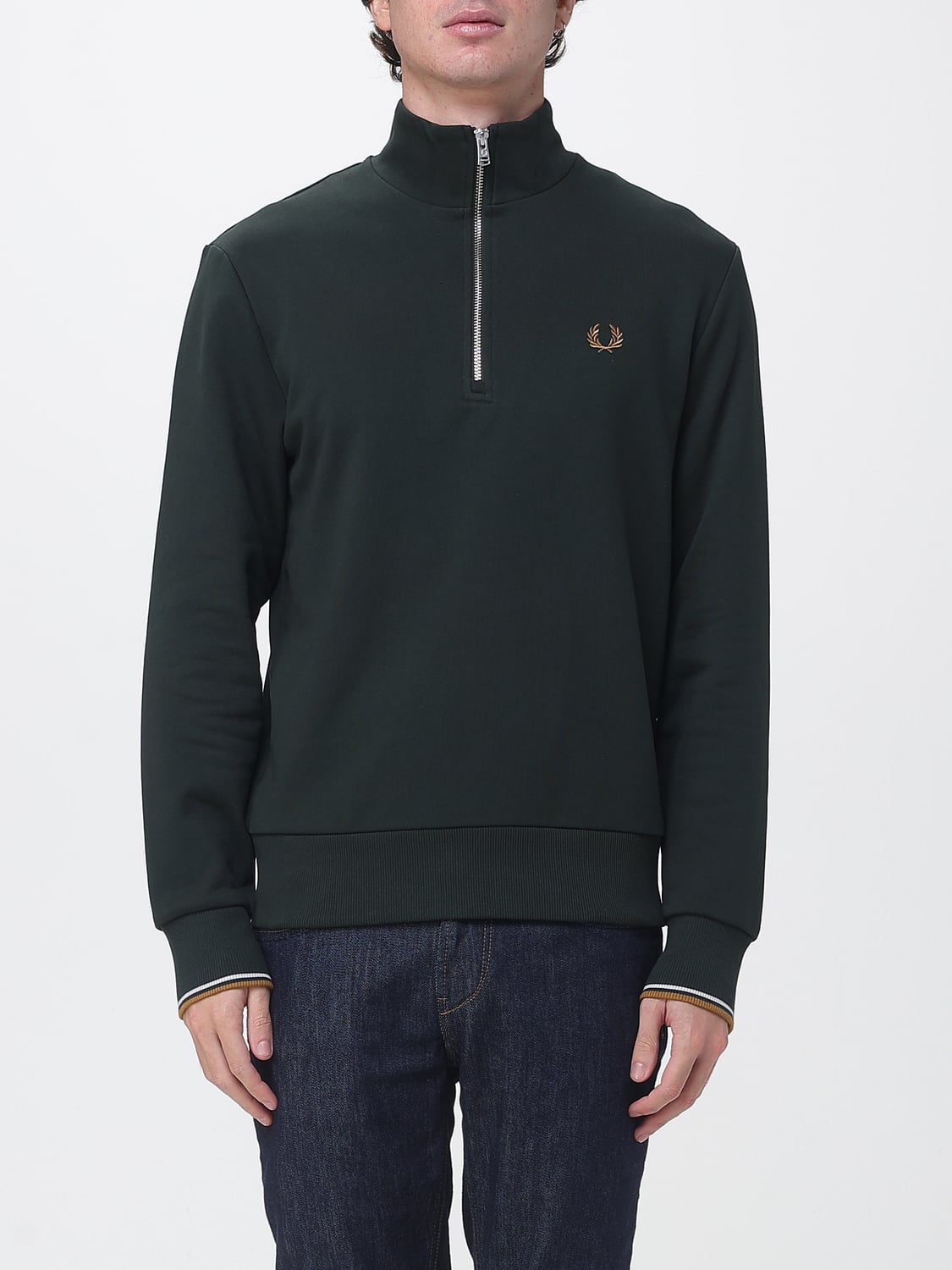 FRED PERRY SUDADERA: Sudadera de cuello alto Fred Perry de algodón con media cremallera, Verde - Img 1