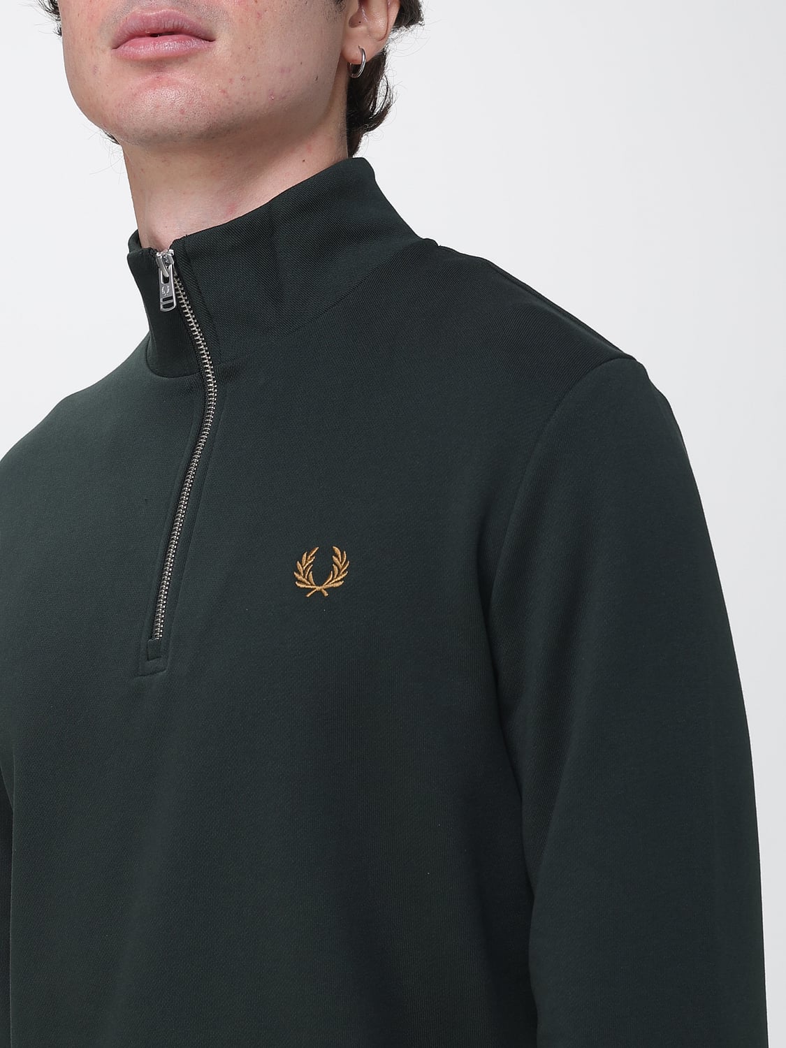 FRED PERRY SUDADERA: Sudadera de cuello alto Fred Perry de algodón con media cremallera, Verde - Img 3