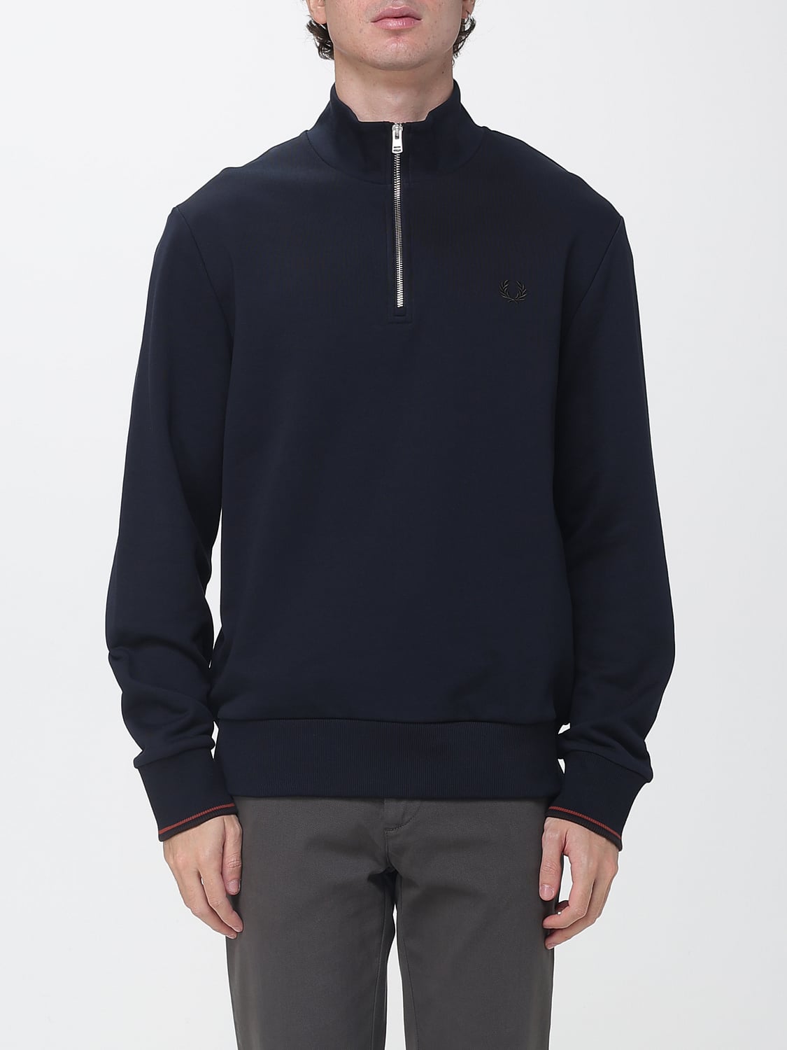 FRED PERRY SWEATSHIRT: High Neck Half-Zip Cotton Sweatshirt Fred Perry, Navy - Img 1