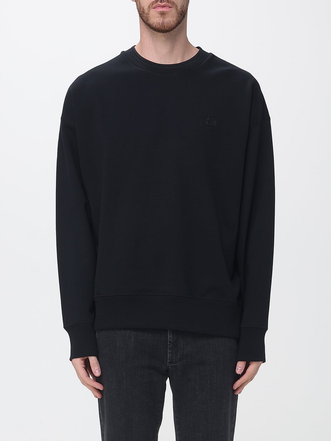 FRED PERRY SWEATSHIRT: Crew Neck Cotton Sweatshirt Fred Perry with Tone-on-Tone Embroidered Logo, Black - Img 1