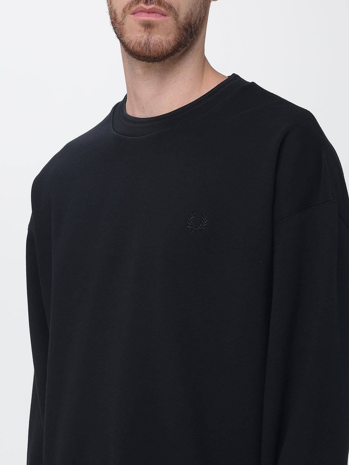 FRED PERRY SWEATSHIRT: Crew Neck Cotton Sweatshirt Fred Perry with Tone-on-Tone Embroidered Logo, Black - Img 3