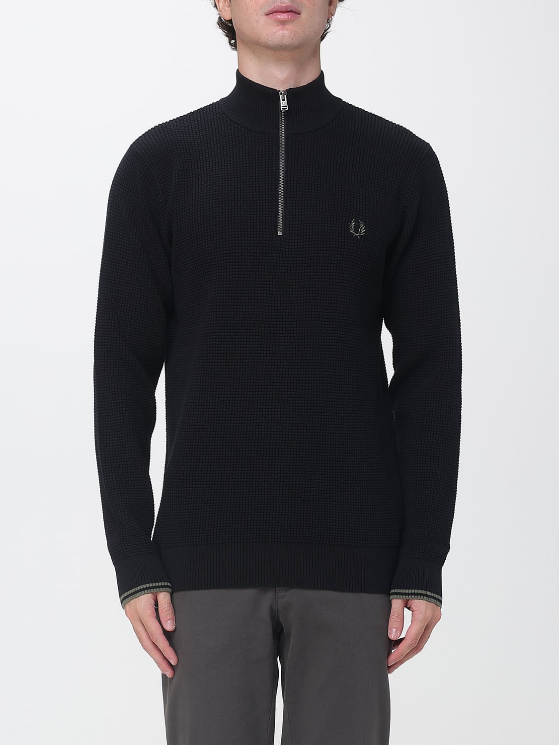 FRED PERRY SWEATER: Half-Zip High Neck Cotton Jumper Fred Perry, Black - Img 1