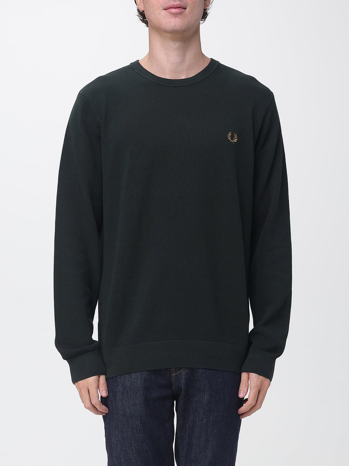 FRED PERRY SWEATSHIRT: Crew Neck Cotton Jumper Fred Perry with Tone-on-Tone Embroidered Logo, Green - Img 1