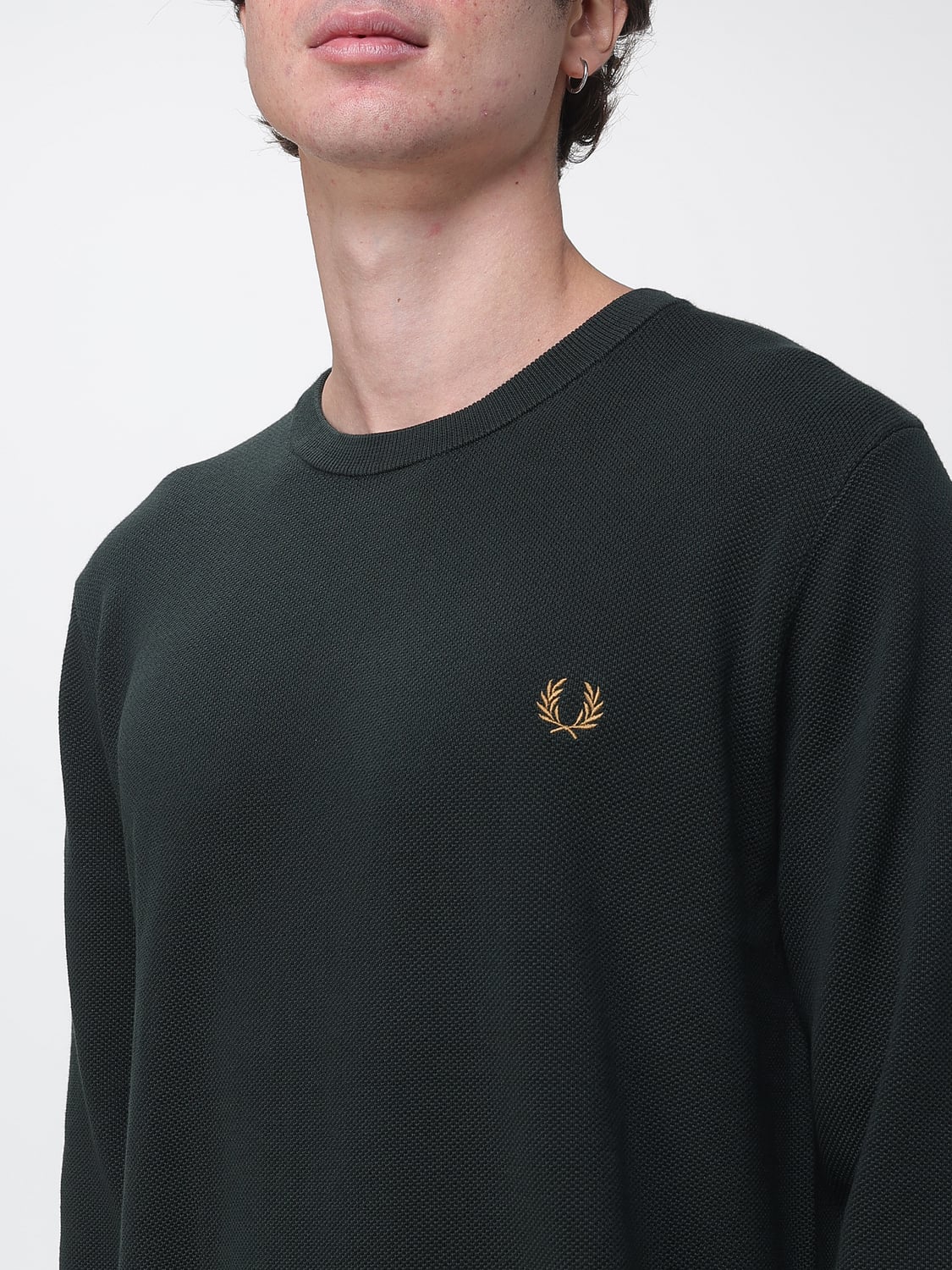 FRED PERRY SWEATSHIRT: Crew Neck Cotton Jumper Fred Perry with Tone-on-Tone Embroidered Logo, Green - Img 3