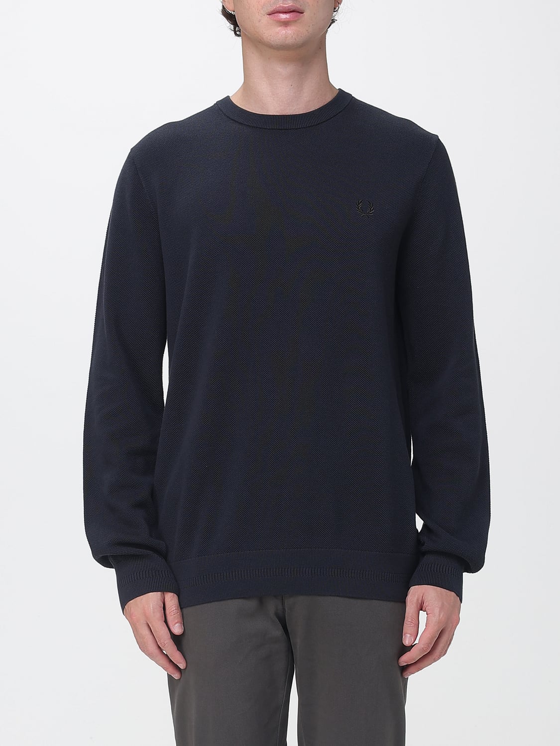 FRED PERRY SWEATSHIRT: Baumwollpullover Fred Perry mit Rundhalsausschnitt und Ton-in-Ton-Sticklogo, Navy - Img 1