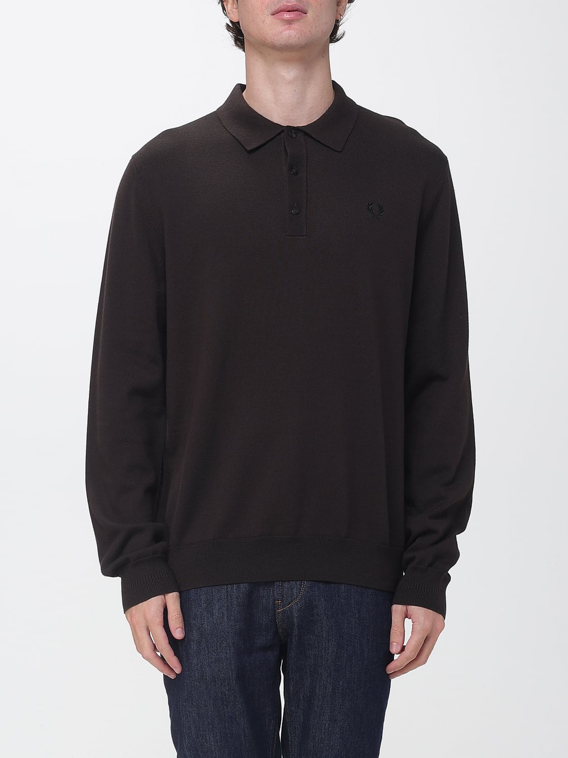 FRED PERRY POLO SHIRT: Relaxed Fit Long-Sleeved Cotton Polo Shirt Fred Perry, Brown - Img 1
