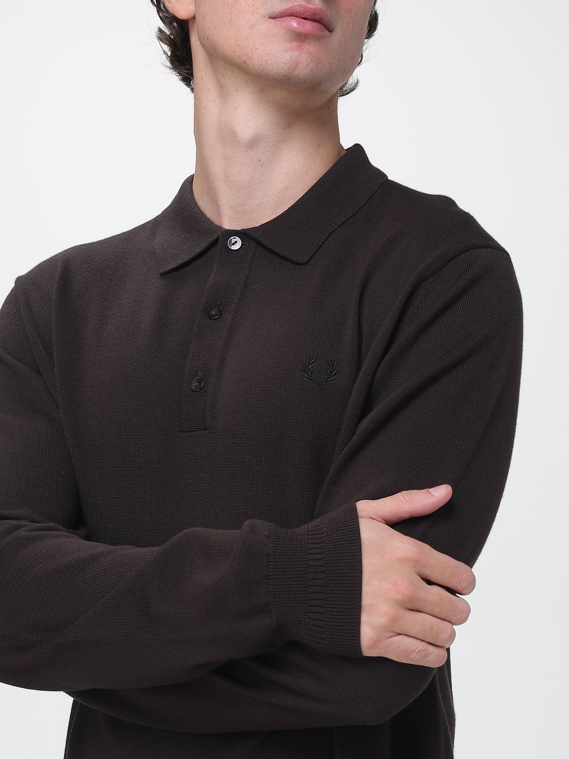 FRED PERRY POLO SHIRT: Relaxed Fit Long-Sleeved Cotton Polo Shirt Fred Perry, Brown - Img 3