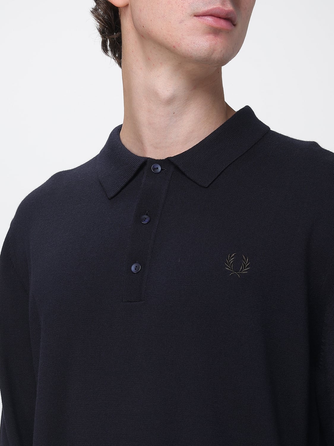 FRED PERRY POLO SHIRT: Relaxed Fit Long-Sleeved Cotton Polo Shirt Fred Perry, Navy - Img 3