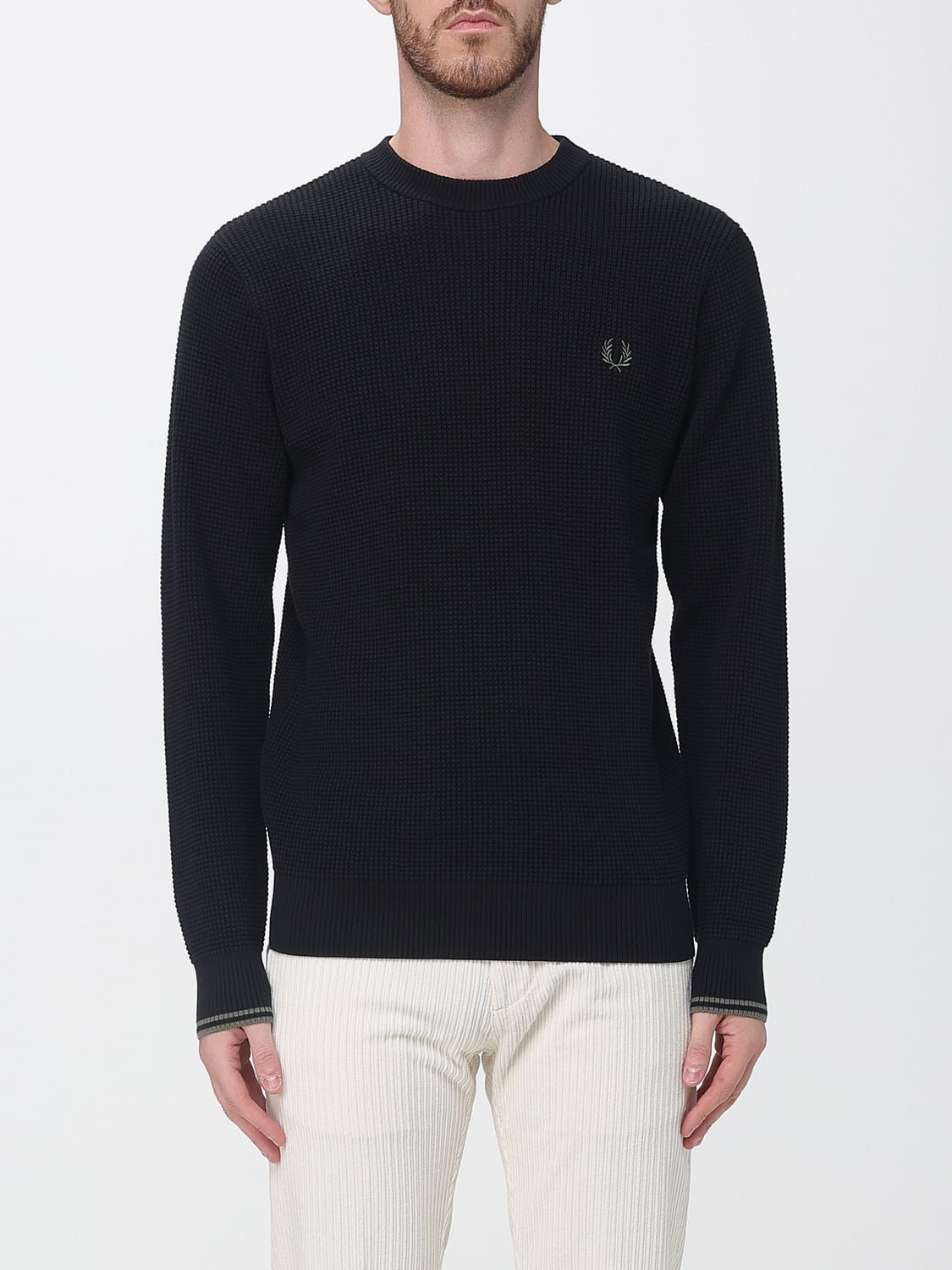 FRED PERRY SWEATSHIRT: Crew Neck Cotton Jumper Fred Perry with Contrasting Embroidered Logo, Black - Img 1