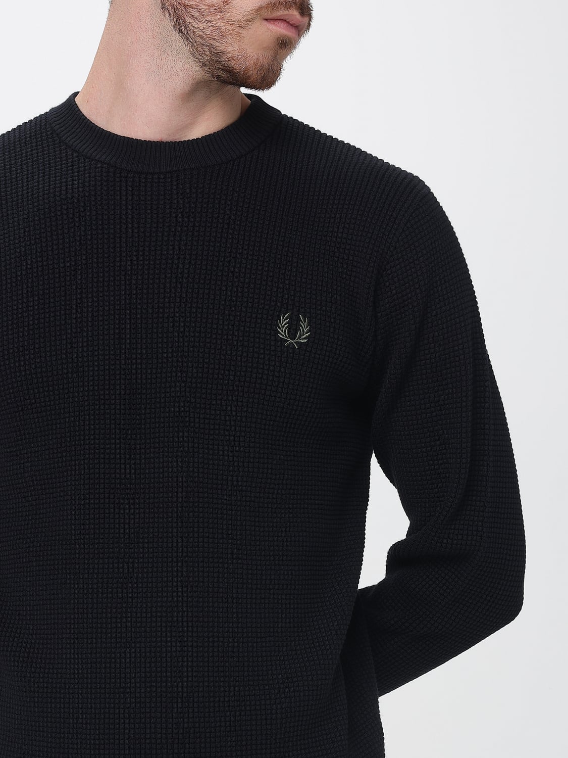 FRED PERRY SWEATSHIRT: Crew Neck Cotton Jumper Fred Perry with Contrasting Embroidered Logo, Black - Img 3