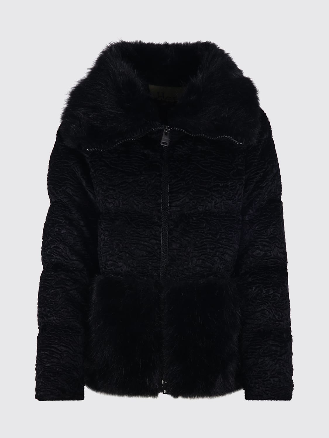HERNO FUR COAT: Herno Faux Fur Short Jacket with Classic Collar and Zip Closure, Black - Img 2