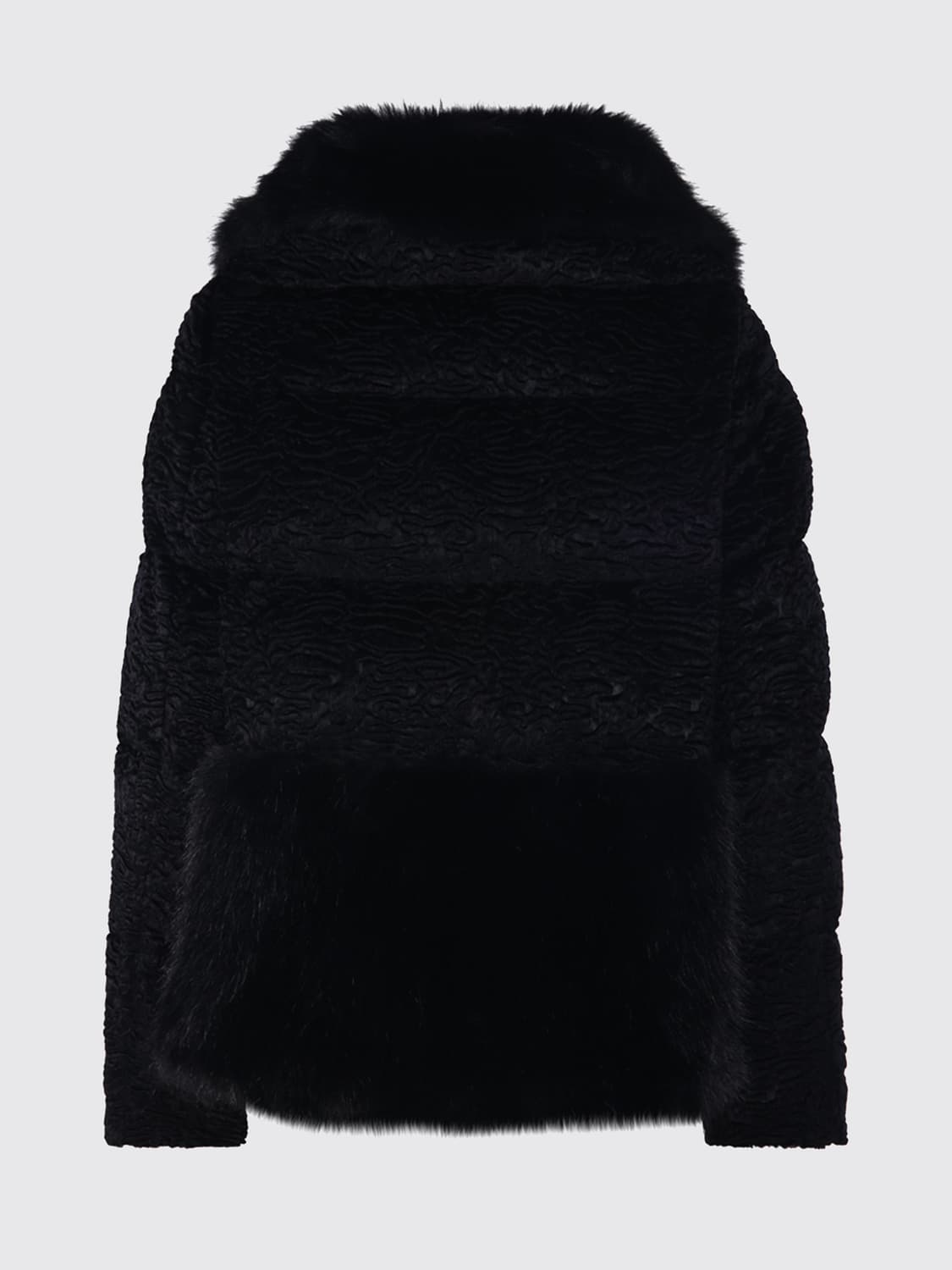 HERNO FUR COAT: Herno Faux Fur Short Jacket with Classic Collar and Zip Closure, Black - Img 3