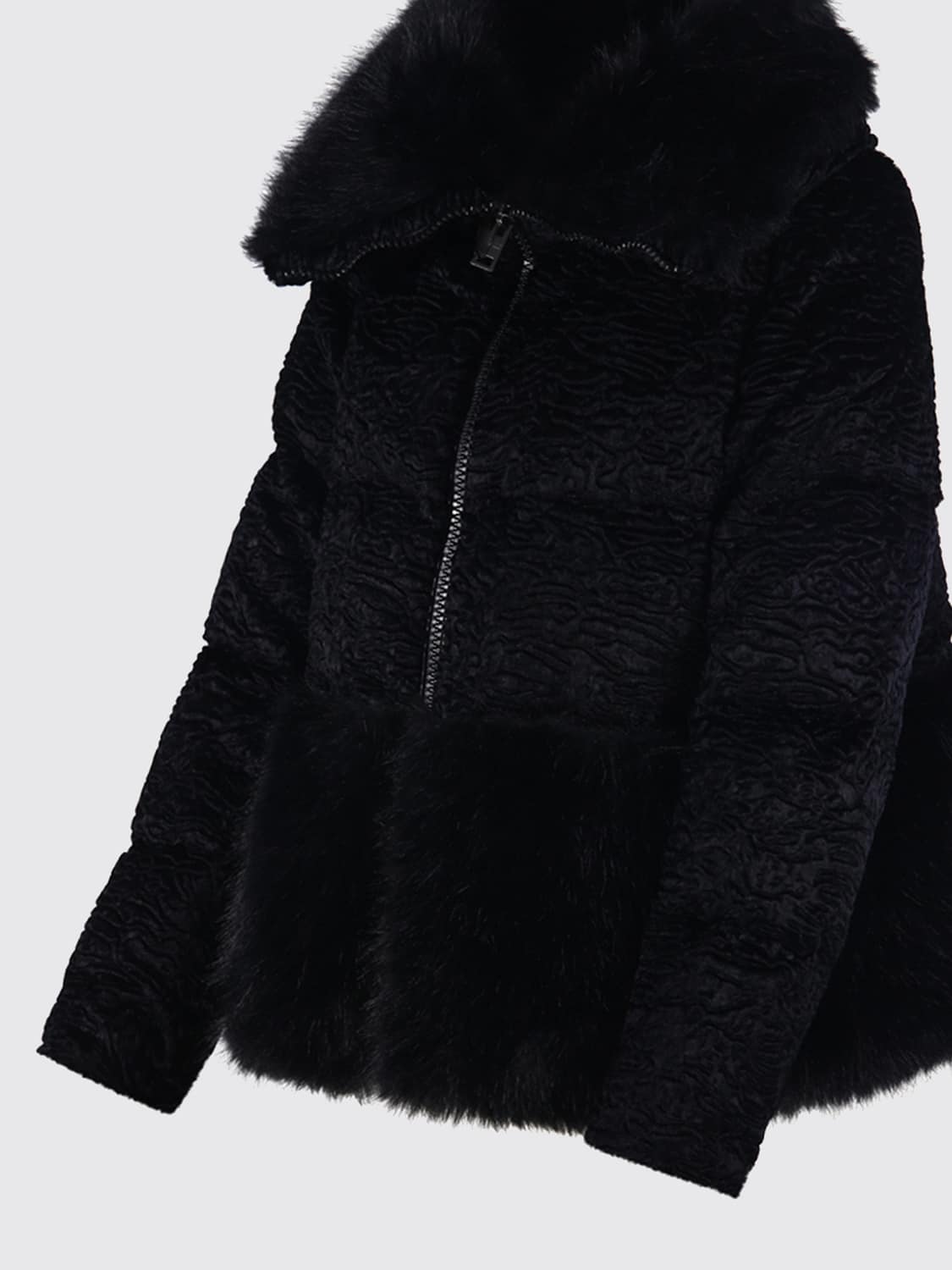 HERNO FUR COAT: Herno Faux Fur Short Jacket with Classic Collar and Zip Closure, Black - Img 4