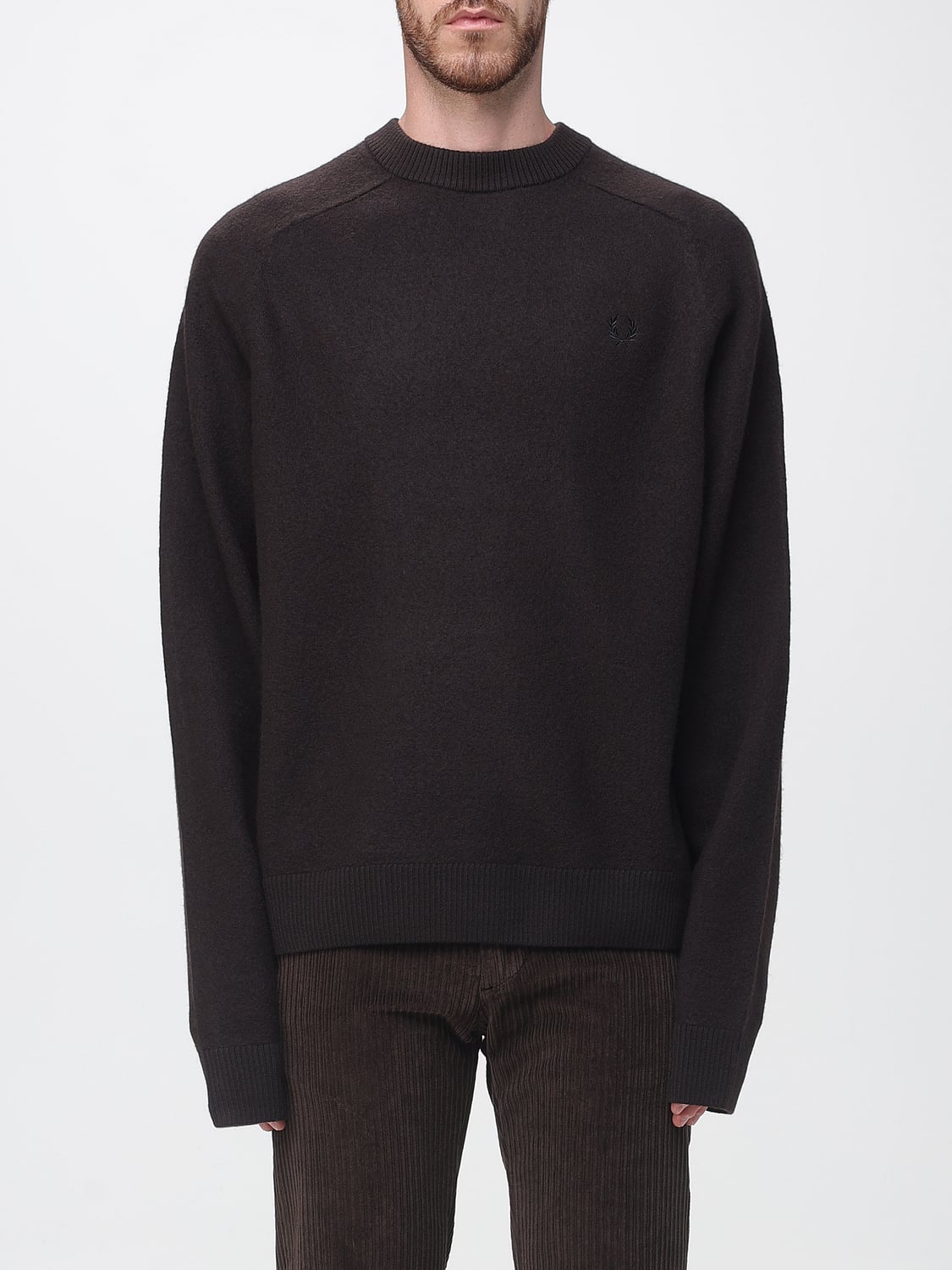 FRED PERRY SWEATER: Relaxed Fit Crew Neck Cotton Jumper Fred Perry with Tone-on-Tone Logo, Brown - Img 1