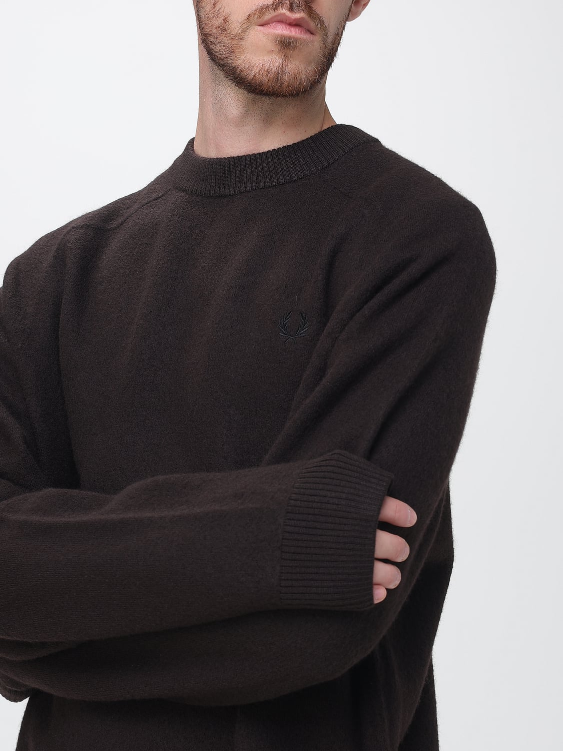 FRED PERRY SWEATER: Relaxed Fit Crew Neck Cotton Jumper Fred Perry with Tone-on-Tone Logo, Brown - Img 3
