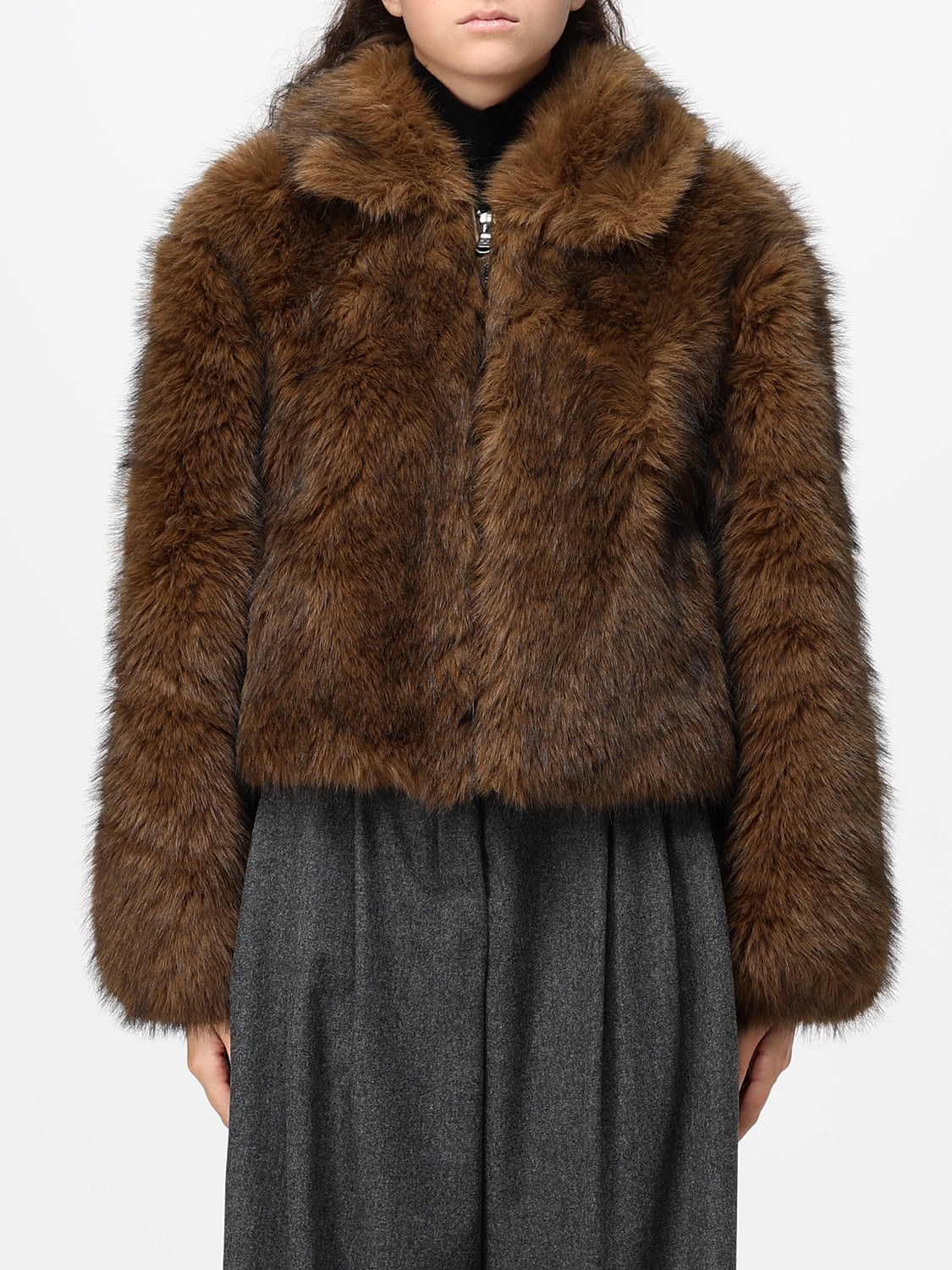 CANADIAN ABRIGO DE PIEL: Chaqueta Laney Canadian de pelo sintético con cuello clásico y bajo elástico, Marrón - Img 1