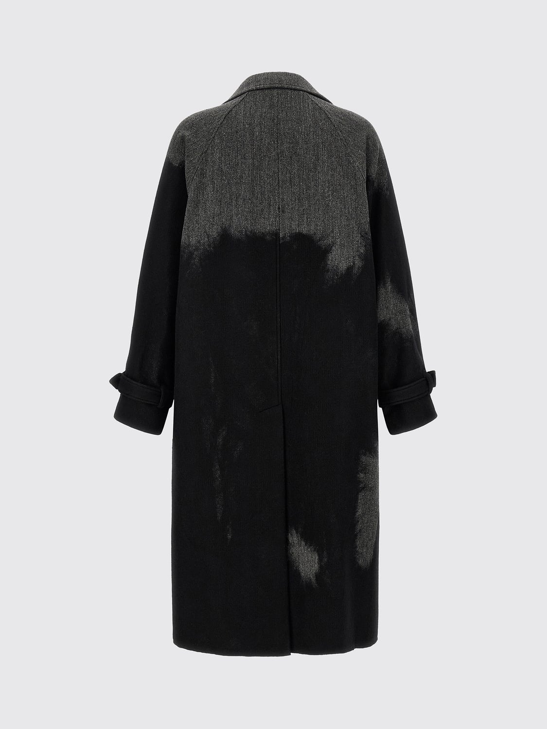 YOHJI YAMAMOTO COAT: Yohji Yamamoto Long Double-Breasted Wool Coat with Abstract Pattern, Grey - Img 3