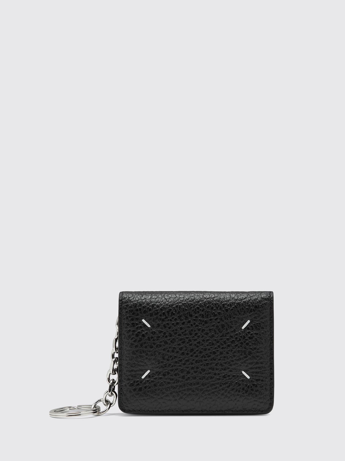 MAISON MARGIELA PORTAFOGLIO: Portacarte bifold Maison Margiela in pelle a grana con Four Stitches, Nero - Img 1