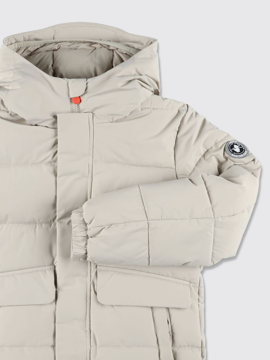 SAVE THE DUCK JACKET: Save The Duck Boy's Water-Repellent Puffer Jacket with Hood and Concealed Closure, Beige - Img 3