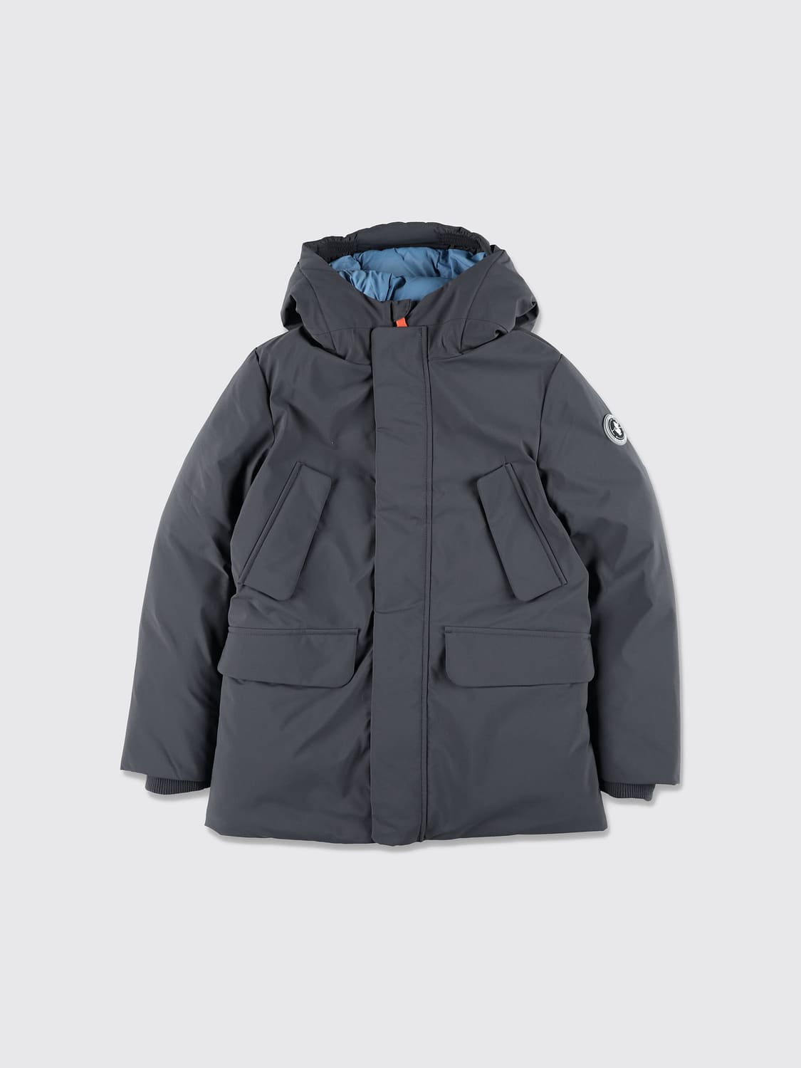 SAVE THE DUCK COAT: Save The Duck Boy's Water-Repellent Parka with Hood and Flap Pockets, Grey - Img 1