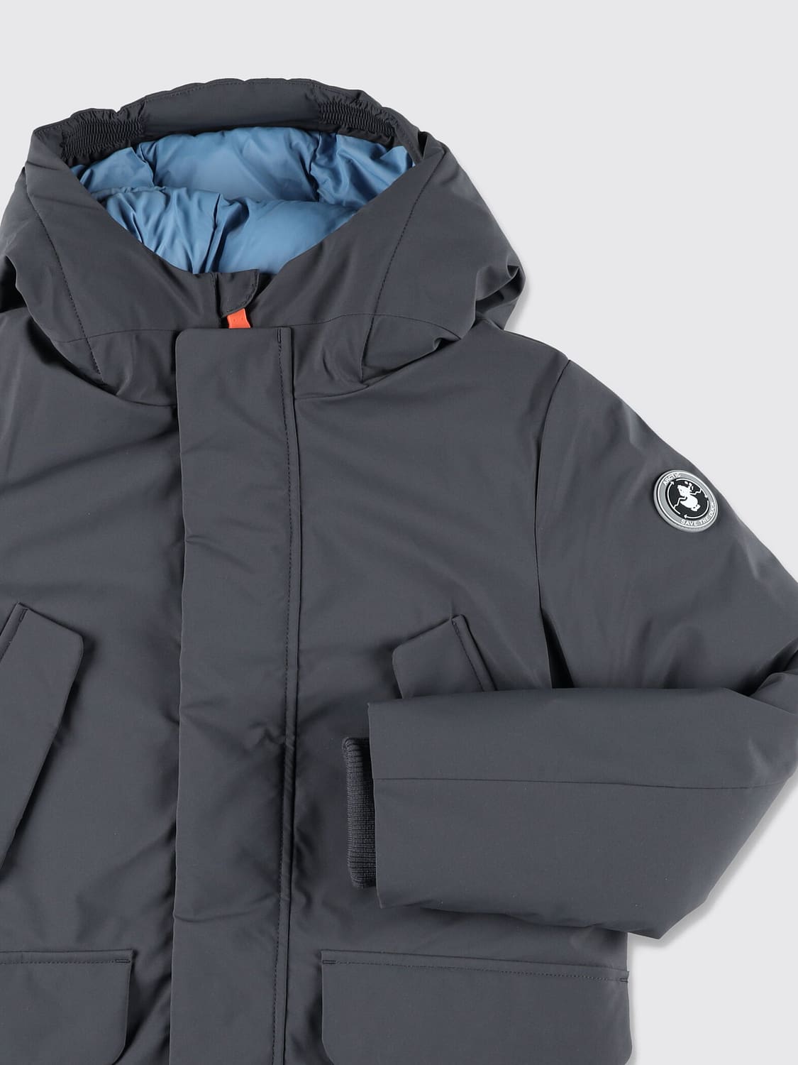 SAVE THE DUCK COAT: Save The Duck Boy's Water-Repellent Parka with Hood and Flap Pockets, Grey - Img 3