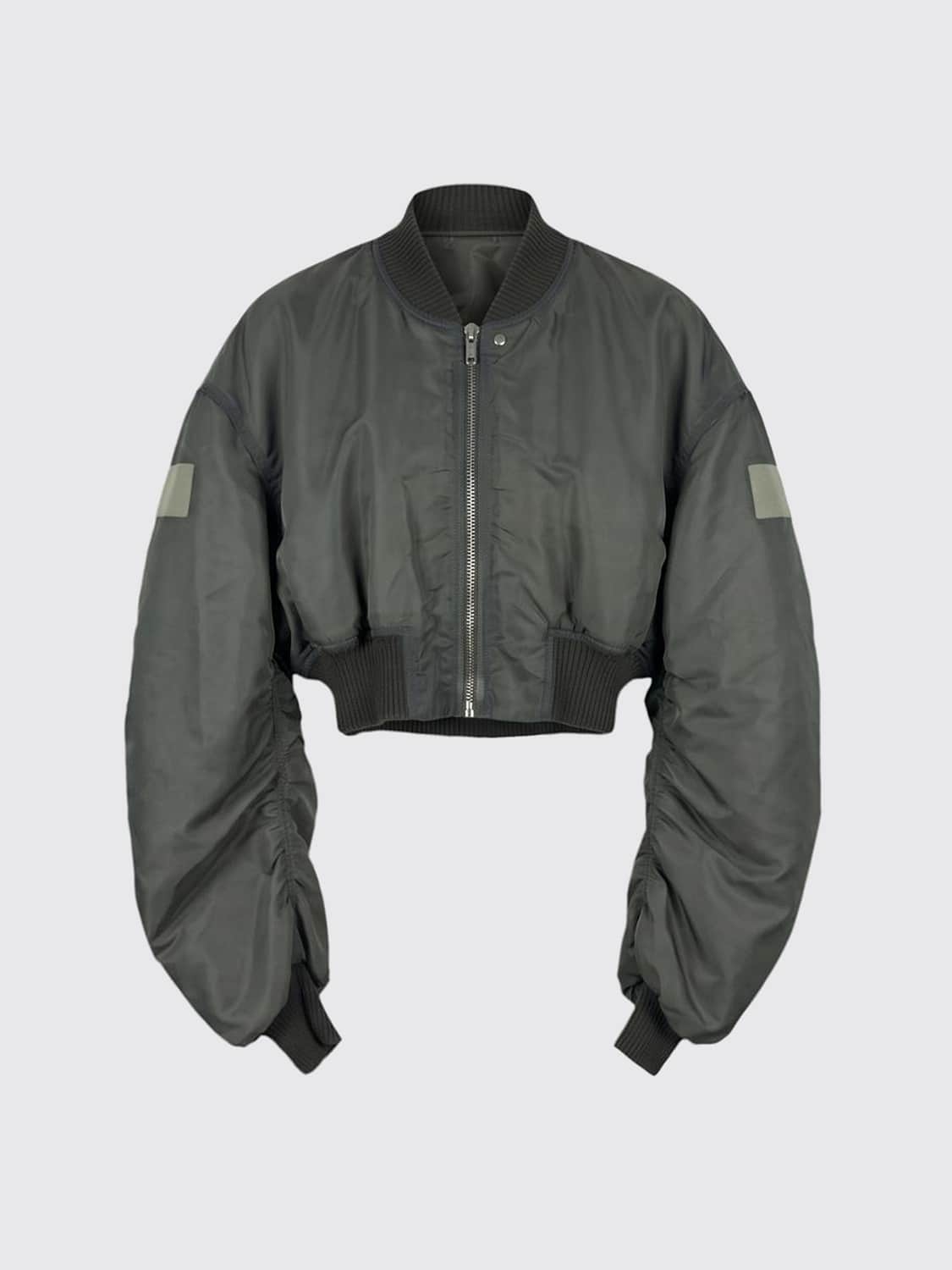 RICK OWENS CHAQUETA: Cazadora bomber de nailon de corte relajado Rick Owens con cremallera y puños elásticos, Grisáceo - Img 1