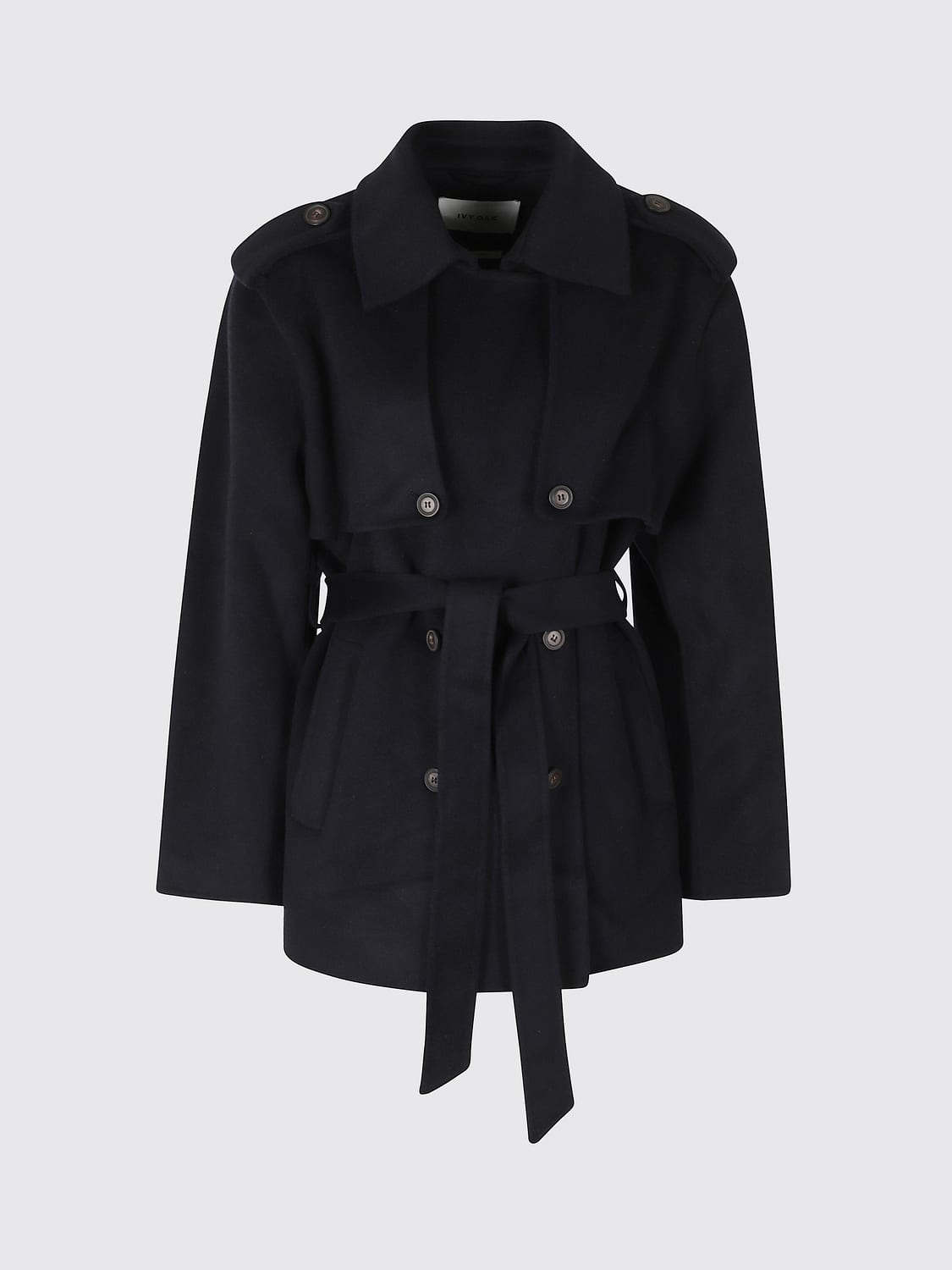 IVY OAK CAPPOTTO: Caban doppiopetto Ivy Oak in pura lana con cintura da annodare in vita, Blue - Img 2