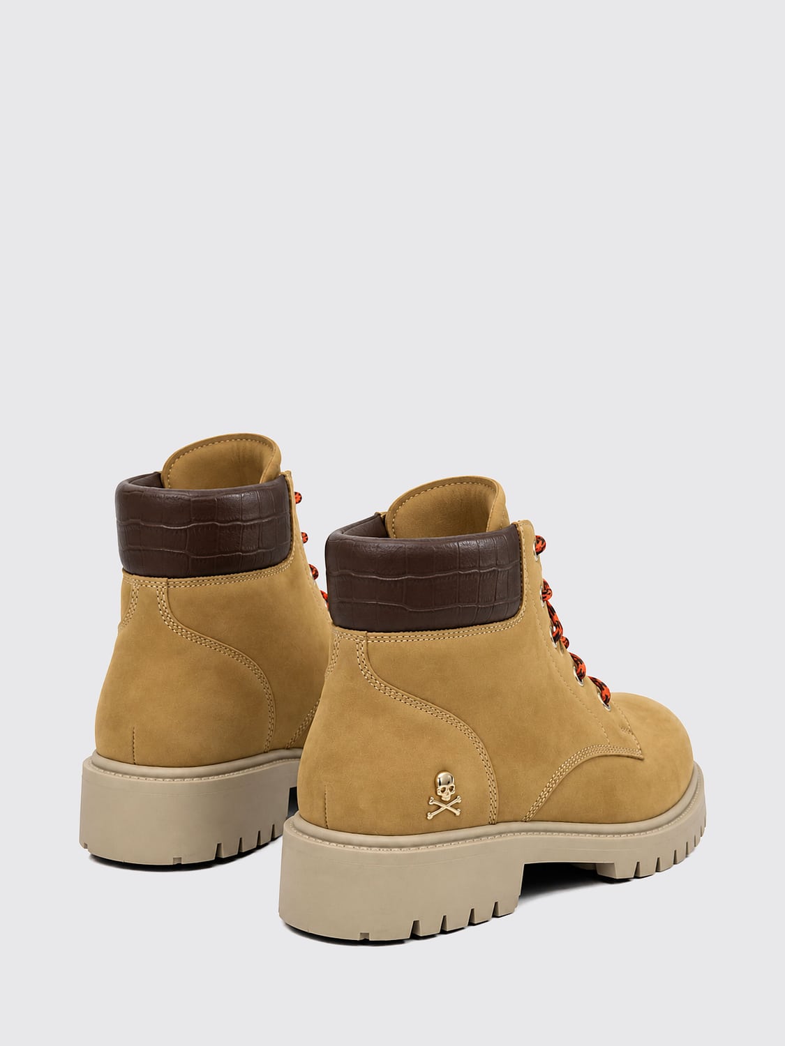 PHILIPP PLEIN BOOT: Philipp Plein Lace-Up Nubuck Ankle Boots with Skull Appliqué, Beige - Img 3