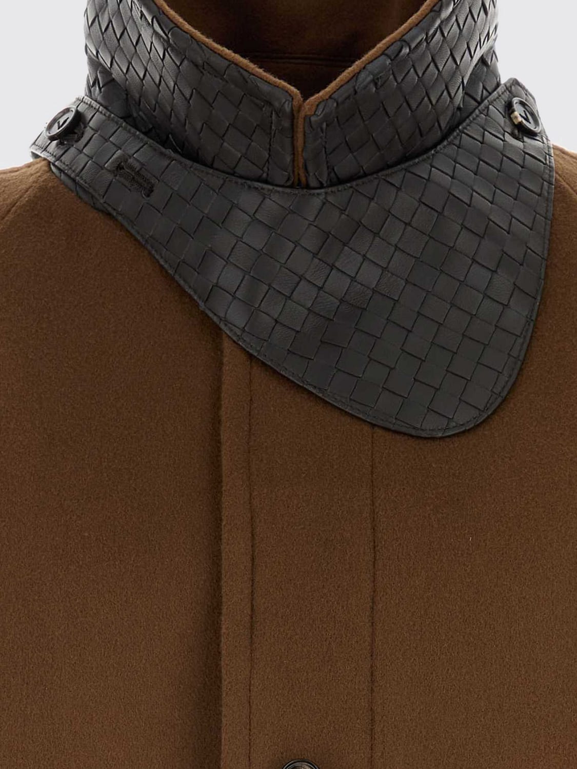 BOTTEGA VENETA COAT: Bottega Veneta Single-Breasted Wool and Cashmere Coat with Leather Collar, Brown - Img 3