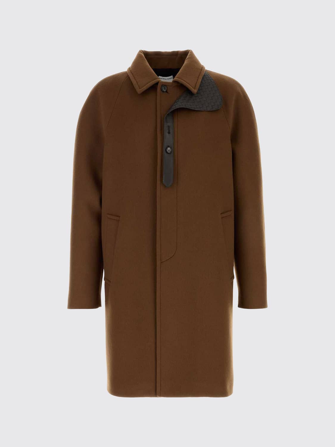 BOTTEGA VENETA COAT: Bottega Veneta Single-Breasted Wool and Cashmere Coat with Leather Collar, Brown - Img 4