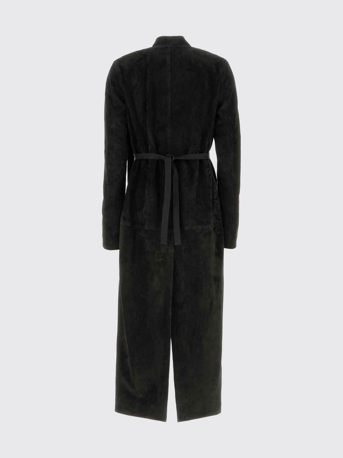 RICK OWENS ABRIGO: Abrigo largo cruzado tipo bata Rick Owens en piel de becerro de ante, Negro - Img 2