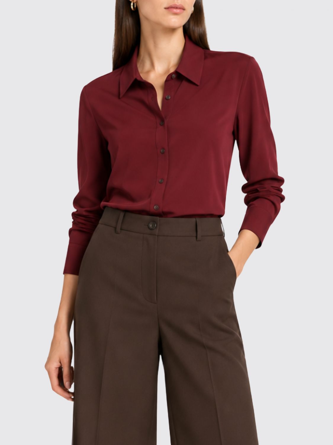 SEVENTY HEMDBLUSE: Langärmeliges Hemd Seventy aus Seidenmischung mit klassischem Kragen, Burgunderrot - Img 1