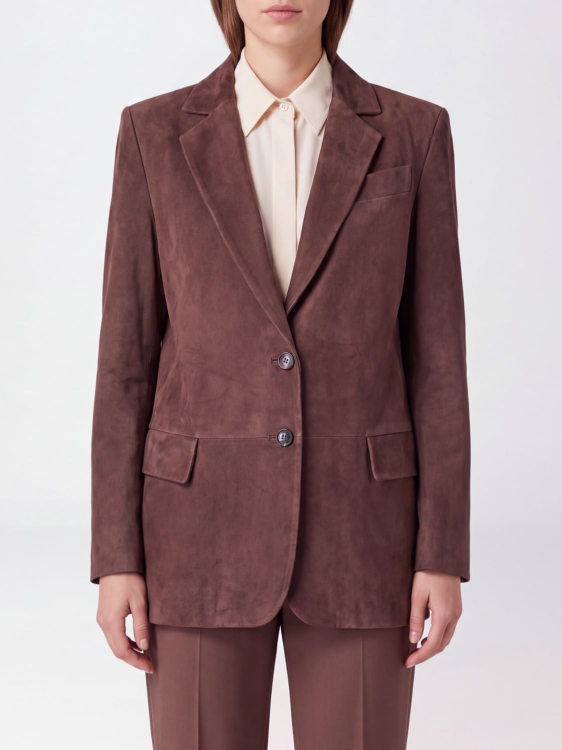 SEVENTY JACKET: Seventy Single-Breasted Suede Blazer with Notch Lapels and Flap Pockets, Brown - Img 1