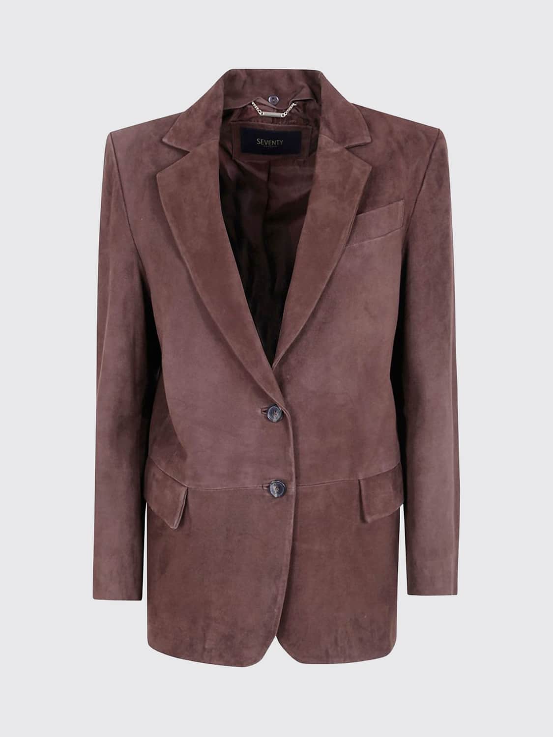 SEVENTY JACKET: Seventy Single-Breasted Suede Blazer with Notch Lapels and Flap Pockets, Brown - Img 2