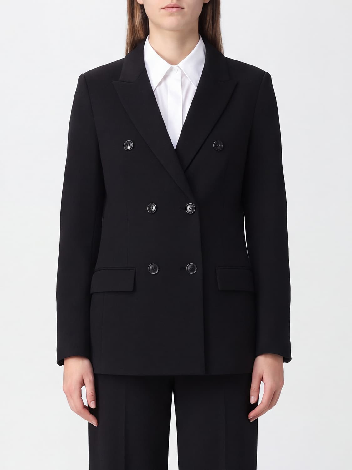 SEVENTY CHAQUETA: Blazer cruzado Seventy de mezcla de lana con solapas y bolsillos con solapa, Negro - Img 1