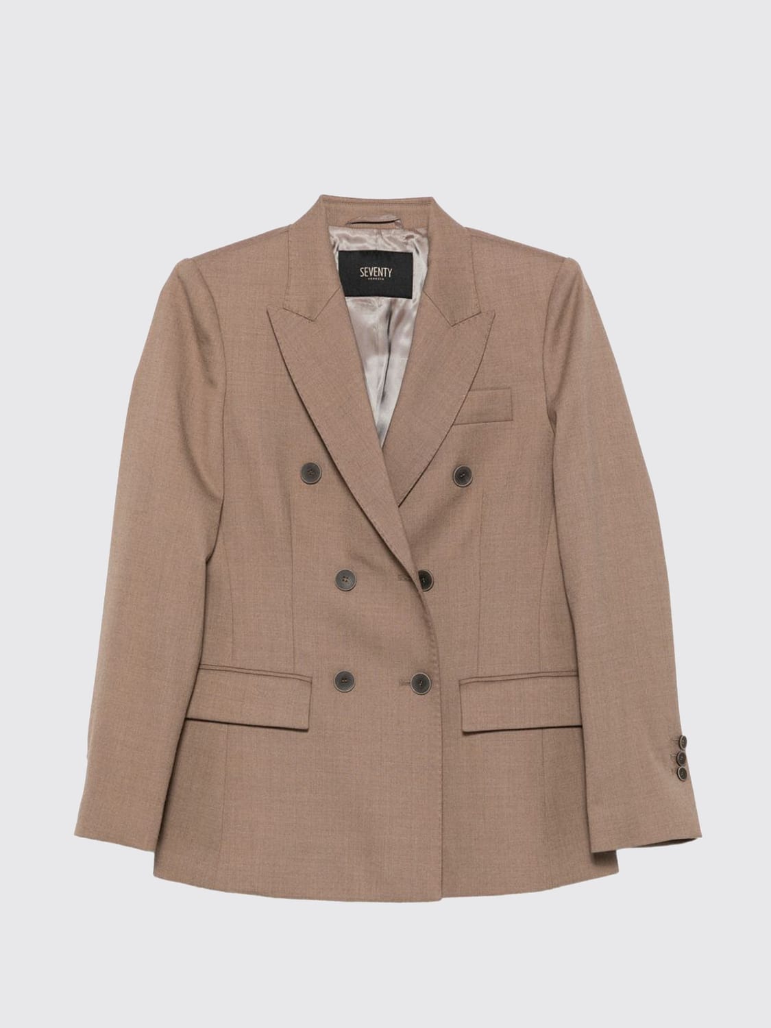 SEVENTY CHAQUETA: Blazer cruzado Seventy de mezcla de lana con solapas de pico y bolsillos con solapa, Marrón Barro - Img 2