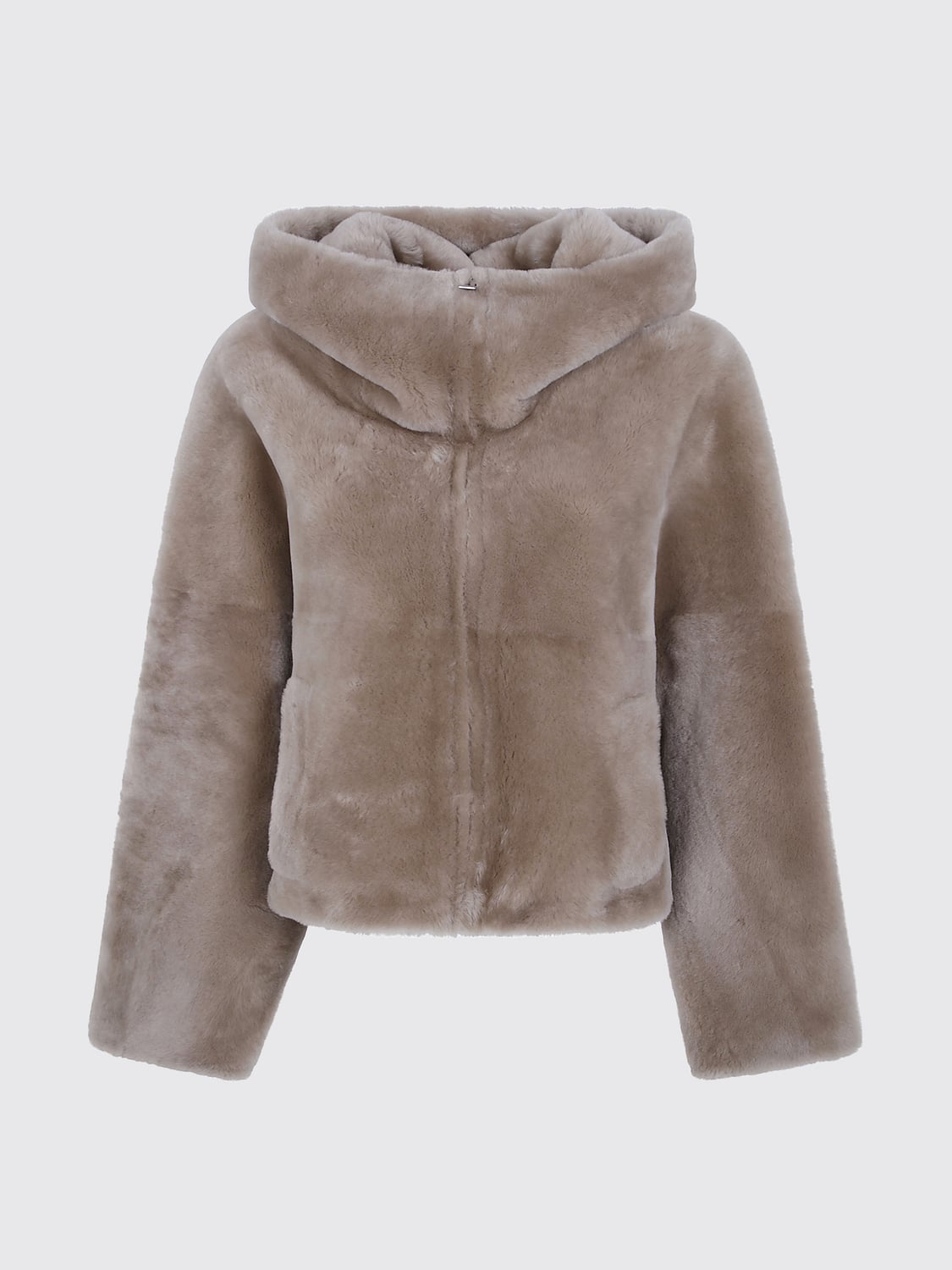BLANCHA FUR COAT: Blancha Short Hooded Fur Jacket with Zip Closure and Slash Pockets, Hazel - Img 2