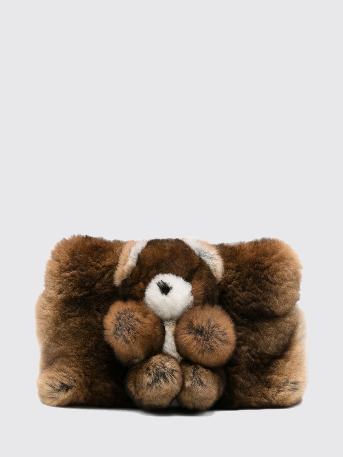 ANITA BILARDI CLUTCH: Clutch Anita Bilardi in pelliccia sintetica con stampa teddy bear e manico amovibile, Marrone - Img 1