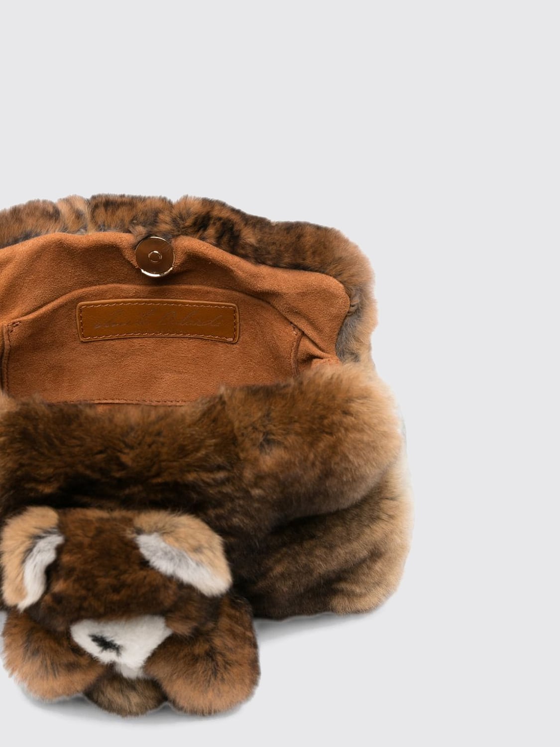 ANITA BILARDI CLUTCH: Clutch Anita Bilardi in pelliccia sintetica con stampa teddy bear e manico amovibile, Marrone - Img 5
