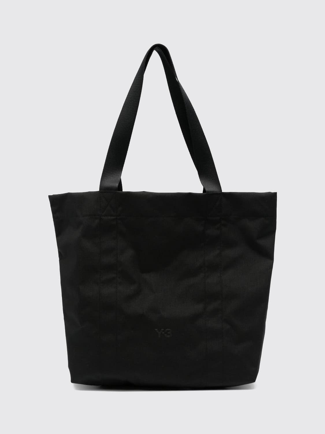 Y-3 TRAGETASCHE: Schwarze Polyamid-Tragetasche von Y-3 mit doppeltem Griff und tonalem Logo, Schwarz - Img 1