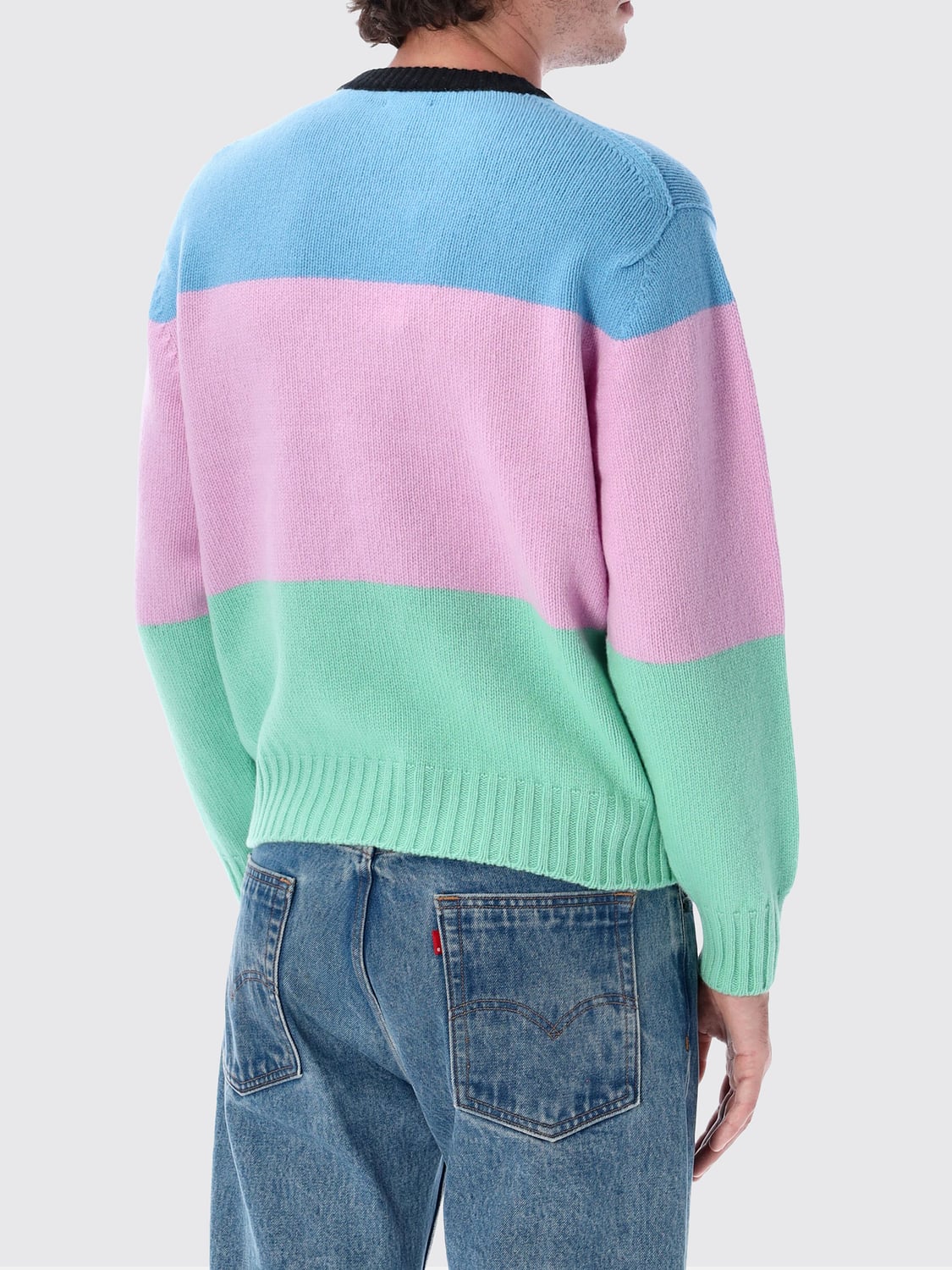 JW ANDERSON PULL: Pull à col rond rayé JW Anderson en pure laine avec épaules tombantes, Multicolore - Img 2