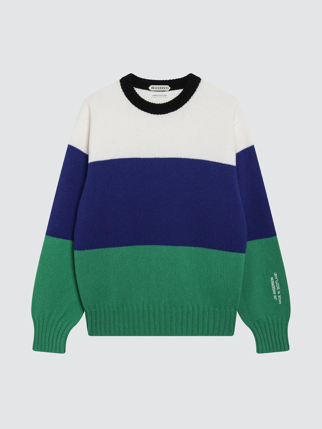 JW ANDERSON PULLOVER: Gestreifter Rundhalspullover JW Anderson aus reiner Wolle mit überschnittenen Schultern, Gestreift - Img 2