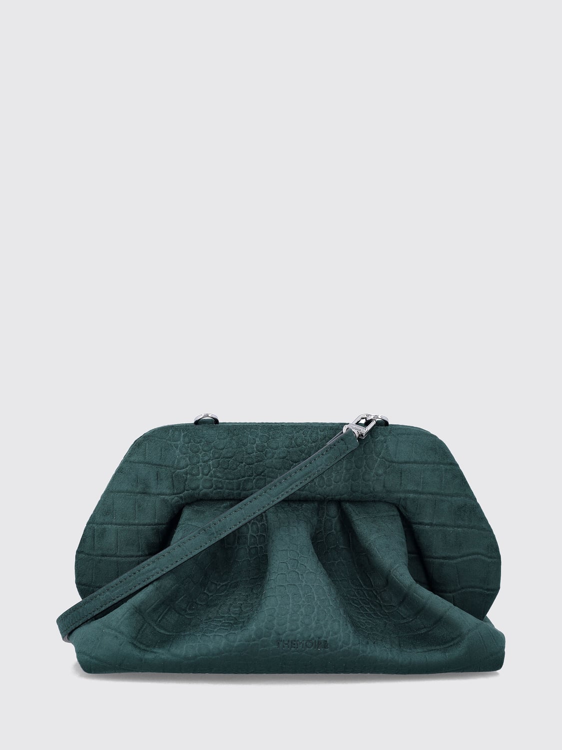 THEMOIRÈ CLUTCH: Themoirè Bios Draped Croc-Effect Vegan Leather Clutch with Shoulder Strap, Green - Img 1