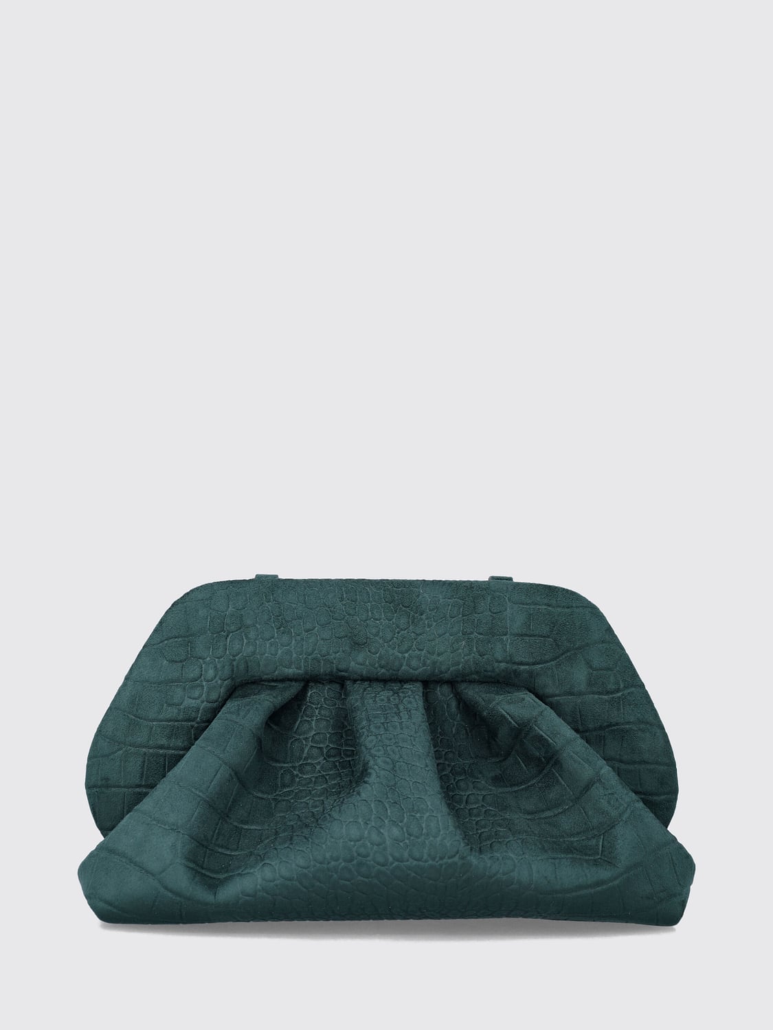 THEMOIRÈ CLUTCH: Themoirè Bios Draped Croc-Effect Vegan Leather Clutch with Shoulder Strap, Green - Img 2